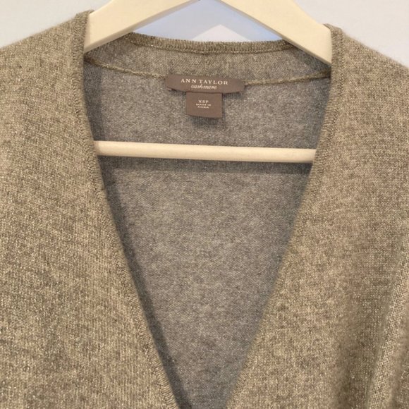 Ann Taylor Cashmere Faux Wrap Heather Grey Metallic Sweater Women's XS - Picture 2 of 6
